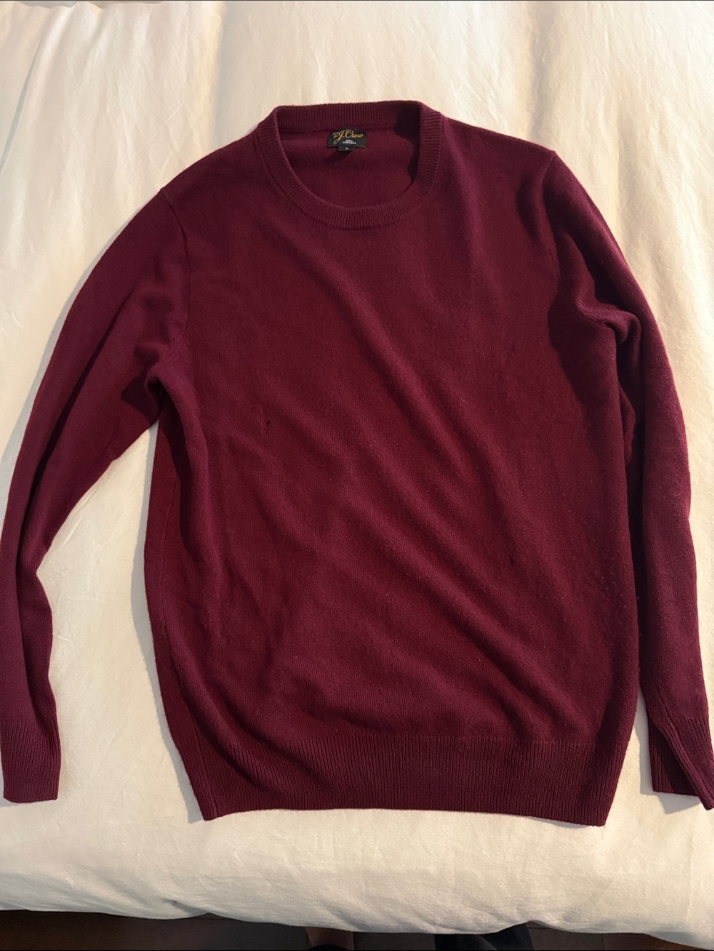 J. CREW MEN'S SHOP CASHMERE CREW NECK LONG SLEEVE SWEATER BURGUNDY SMALL